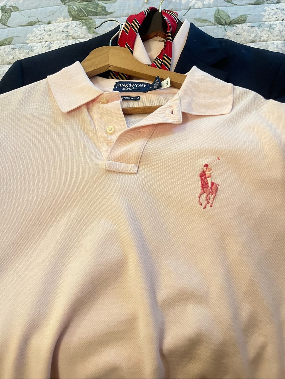 Beautiful M Pink Pony Light Pink Polo with Embroidered Polo Player.